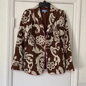 J. McLaughlin Blazer Brown Floral Pink Outline Boho Paisley Sz 2